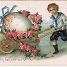 Kitchener Ontario Postcard Easter Egg Boy Cart Roses Whitney Made 1920
