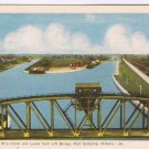 Postcard Welland Ship Canal & Locks From Lift Bridge Port Colborne Ontario