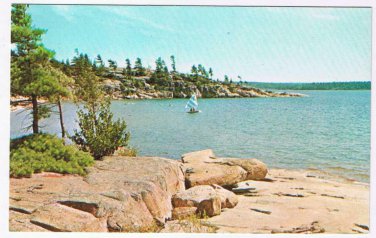 Ontario Postcard Parry Sound District Sailboat Lake & Trees