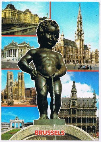 Belgium Postcard Brussels Kings House Town Hall Manneken Pis Fountain