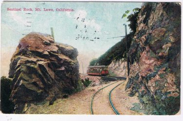 California Postcard Mount Lowe Sentinel Rock Train Rail 1915
