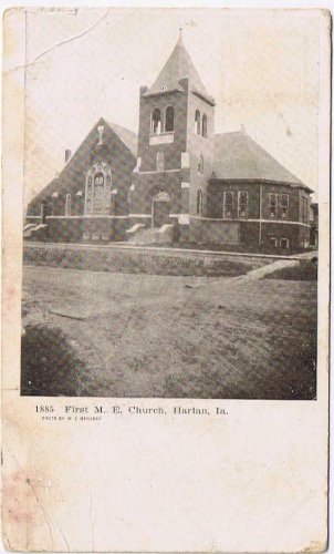 Iowa Postcard RPPC Harlan 1885 First Methodist Episcopal Church 1908