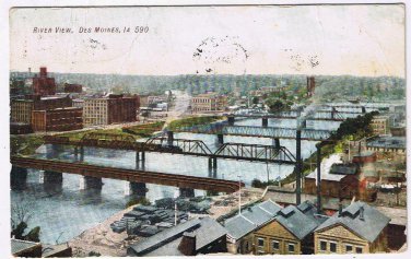 Iowa Postcard Des Moines River View 1909