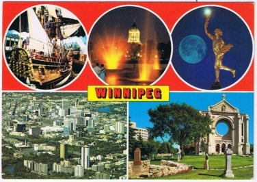 Manitoba Postcard Winnipeg Multi View Golden Boy Louis Riel