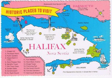 Nova Scotia Postcard Halifax Pictoral Map Historic Sites To Visit