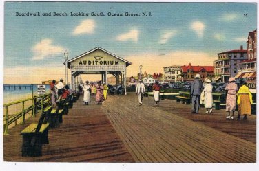 New Jersey Postcard Ocean Grove Boardwalk & Beach