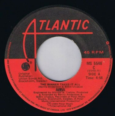 Abba Winner Takes It All 45 rpm Elaine Canadian Pressing