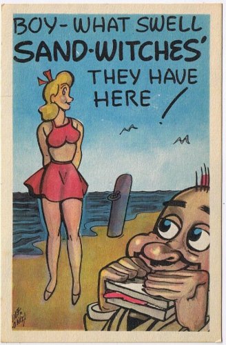 Postcard Comic Boy What Swell Sand Witches They Have Here