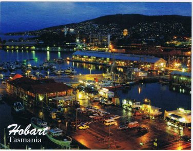 Australia Postcard Tasmania Hobart Docks At Night