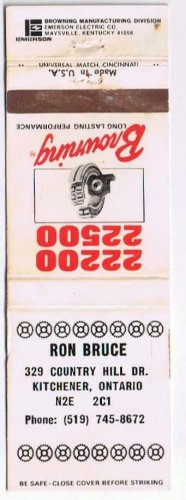 Matchbook Cover Ron Bruce Kitchener Ontario Browning Marysville Kentucky