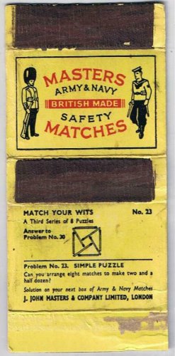 Matchbook Cover Masters Army & Navy Problem 23 Simple Puzzle