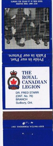 Matchbook Cover Sudbury Royal Canadian Legion Branch 76 Fred Starr Group Social
