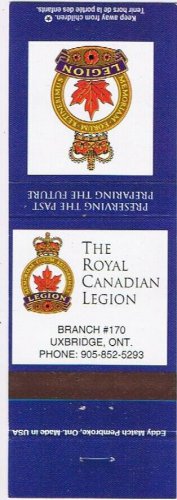 Matchbook Cover Uxbridge Royal Canadian Legion Branch 170