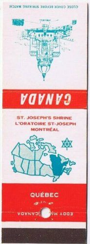 Matchbook Cover St Joseph's Shrine Montreal Quebec Canada