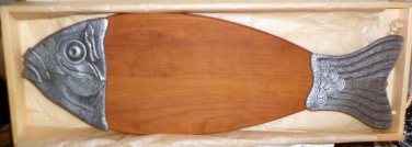 Cherry Wood & Pewter Gourmet Fish Serving Tray Quintessential Canada 22"