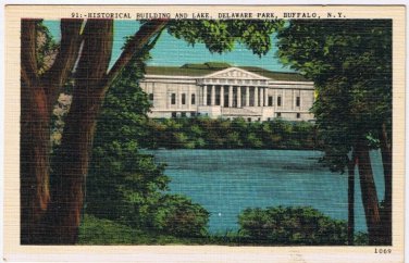 Postcard Historical Building & Lake Delaware Park Buffalo New York