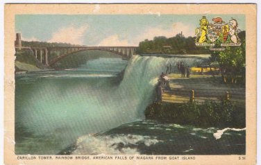 New York Postcard Niagara Falls Carillon Tower Rainbow Bridge American Falls