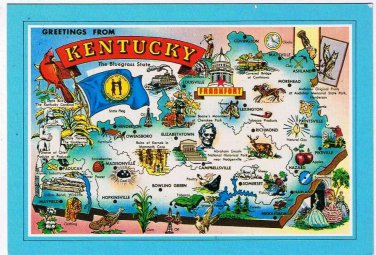 Kentucky Postcard Pictoral State Map Bluegrass State