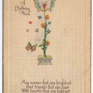 Greeting Postcard Birthday Wish Butterfly Potted Plant 1926