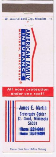 Matchbook Cover James E Martin Insurance St Cloud Minnesota American Family