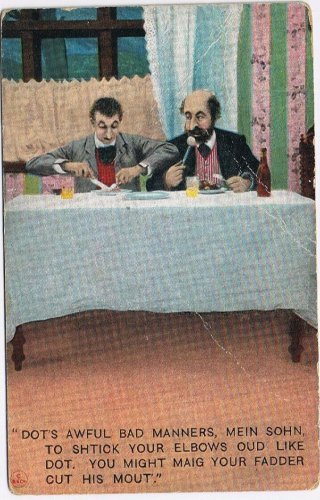 Postcard Comic Awful Bad Manners Mein Sohn Stick Your Elbows Out