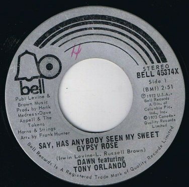 Tony Orlando Dawn Sweet Gypsy Rose 45 rpm Spark Of Love Canadian Pressing