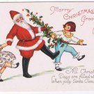 Christmas Postcard Santa Dancing With Children