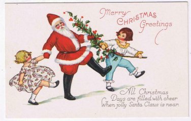 Christmas Postcard Santa Dancing With Children