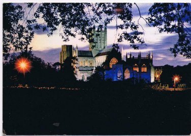 United Kingdom UK Postcard Wells Cathedral At Night Somerset