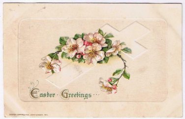 Easter Postcard Embossed Wild Roses On Cross Early 1900s
