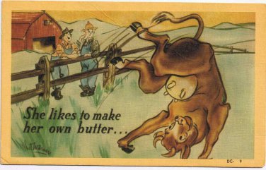 Comic Postcard Cow In Field She Likes To Make Her Own Butter