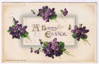 Easter Postcard Embossed Violets Happy Easter Early 1900s