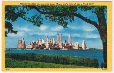 New York Postcard NYC Manhattan Skyline From Governor's Island