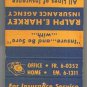 Matchbook Cover Ralph E Harkey Insurance Agency Charlotte North Carolina