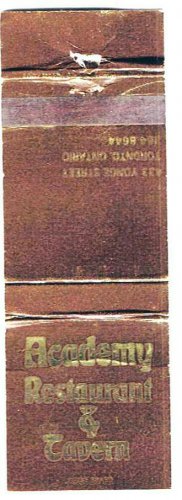 Matchbook Cover Academy Restaurant & Tavern Toronto Ontario