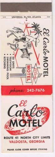 Matchbook Cover El Carlo Motel Valdosta Georgia
