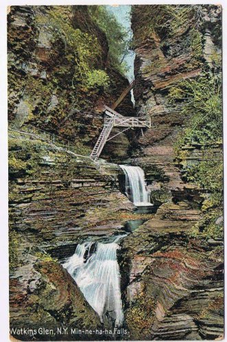 New York Postcard Watkins Glen Minnehaha Falls