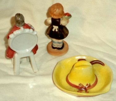 Occupied Japan Figurines (2) Hat Pipe Aristocrat Plus Girl With Flowers (Japan)