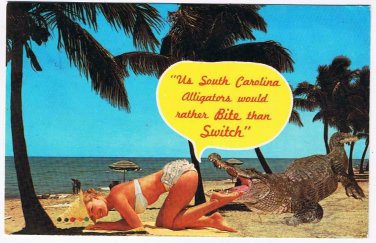 South Carolina Risque Postcard Myrtle Beach Alligators Bite Than Switch