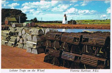 Prince Edward Island PEI Postcard Victoria Harbour Lobster Traps On Wharf