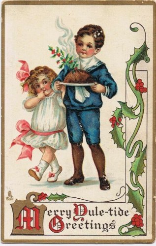 Postcard Embossed Christmas Merry Yuletide Greetings