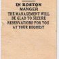 Matchbook Cover Hotel Annapolis Washington DC Manger Hotels