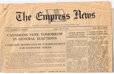 The Empress News Sunday June 17 1962 Canadian Transatlantic Ships Newspaper