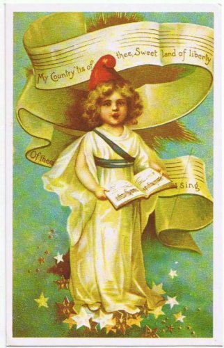 Patriotic Postcard Lil Lady Liberty Singing My Country Tis of Thee