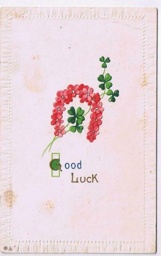 Holiday Postcard St Patrick's Good Luck Horseshoe Pink Flowers