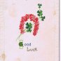 Holiday Postcard St Patrick's Good Luck Horseshoe Pink Flowers