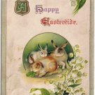Holiday Postcard Easter Happy Eastertide Bunny Rabbits Snowdrops