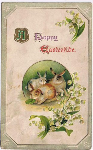 Holiday Postcard Easter Happy Eastertide Bunny Rabbits Snowdrops
