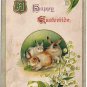Holiday Postcard Easter Happy Eastertide Bunny Rabbits Snowdrops