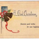 Christmas Card Bells Ribbon A Glad Christmas Plain Back